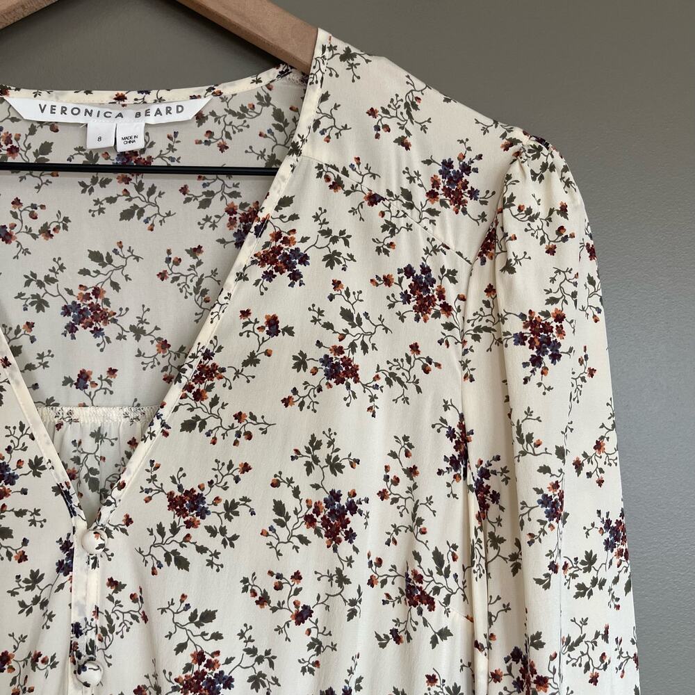 Veronica Beard Riggins Dress Whitestone Size 8 Silk Ivory Cream Floral Blouson - Picture 11 of 16